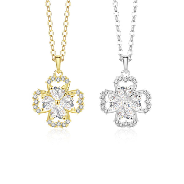 FX1237 925 Sterling Silver Crystal Clover Pendant Necklace
