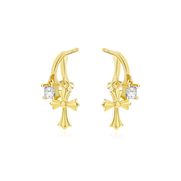 FE2659 925 Sterling Silver Cross Zirconia Stud Earrings