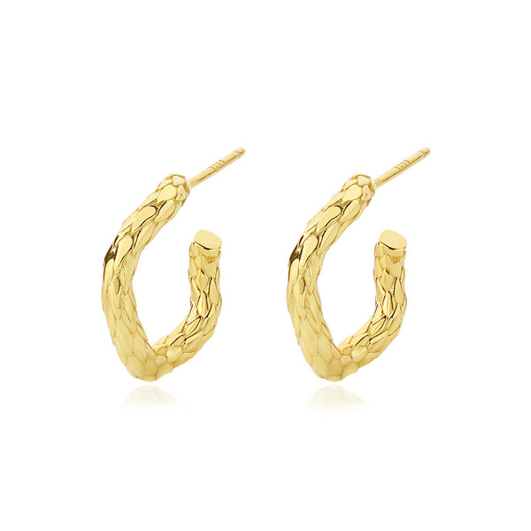 FE2576 925 Sterling Silver Metallic Wrinkled Texture C-shaped Stud Earring