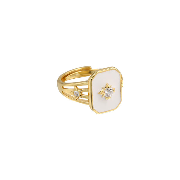 FJ0853 925 Sterling Silver Square Enamel Ring