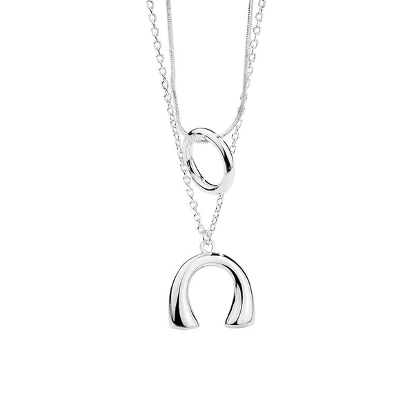 FX0971 925 Sterling Silver Arch Circle Round Layered Pendant Neckalces