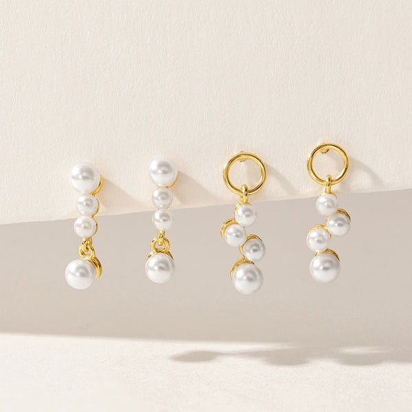 VFE0130 Vertical Shell Pearls Stud Earrings