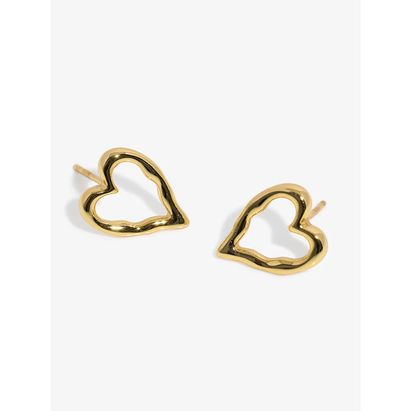 FE3058 925 Sterling Silver Hollow Heart Stud Earring