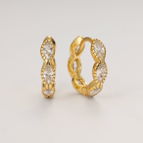 FE2162 925 Sterling Silver Demi-Fine Marquise Cubic Zircon Hoop Earrings