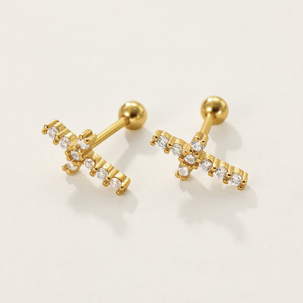 FE2342 925 Sterling Silver Cubic Zirconia Cross Stud Earrings