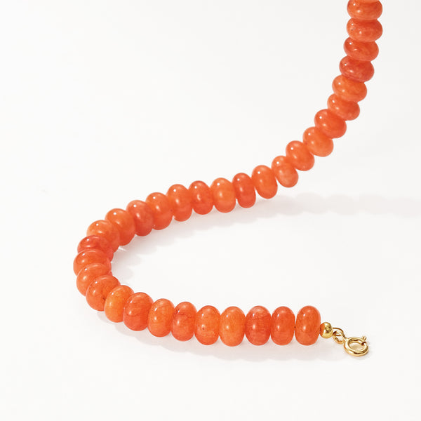 PB0146 925 Sterling Silver Orange Jade Charm Beaded Bracelet