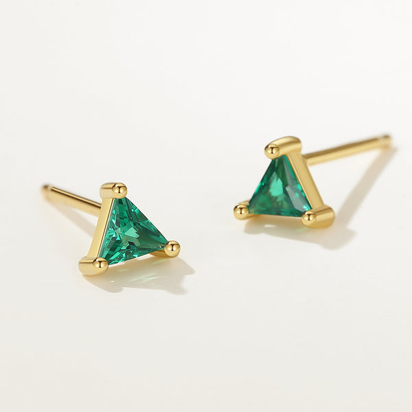 FE2307 925 Sterling Silver Green CZ Triangle Mini Stud Earrings