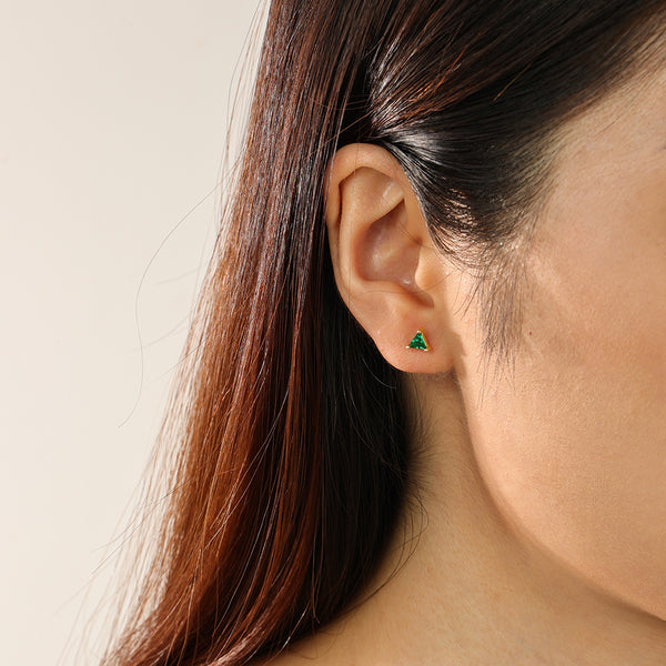 FE2307 925 Sterling Silver Green CZ Triangle Mini Stud Earrings