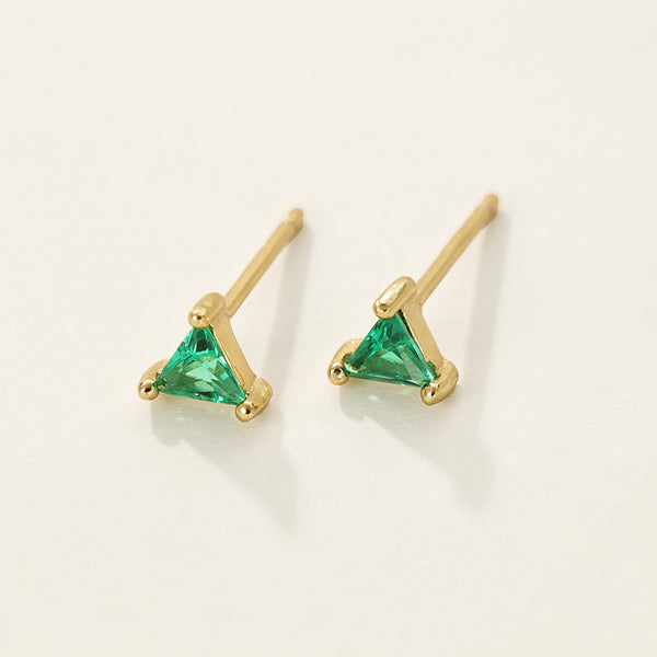 FE2307 925 Sterling Silver Green CZ Triangle Mini Stud Earrings