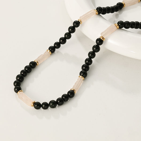 PN0098 925 Sterling Silver Green Sand Stone Pink Crystal Necklace