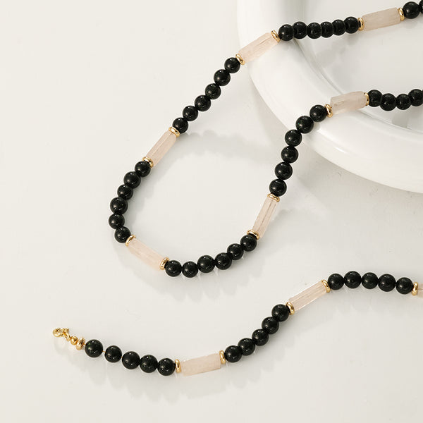 PN0098 925 Sterling Silver Green Sand Stone Pink Crystal Necklace