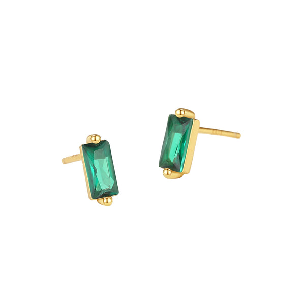FE2320 925 Sterling Silver Baguette Green CZ Stud Earrings