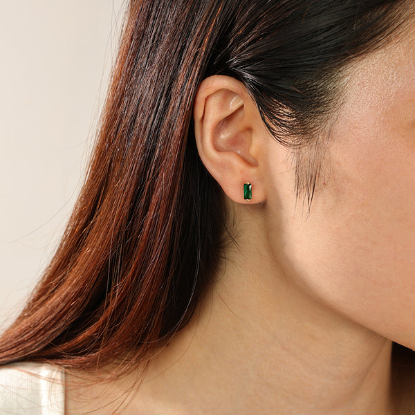 FE2320 925 Sterling Silver Baguette Green CZ Stud Earrings