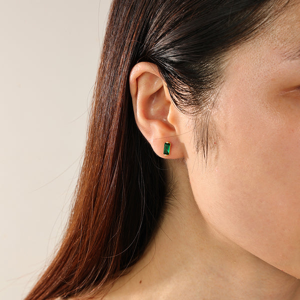 FE2320 925 Sterling Silver Baguette Green CZ Stud Earrings