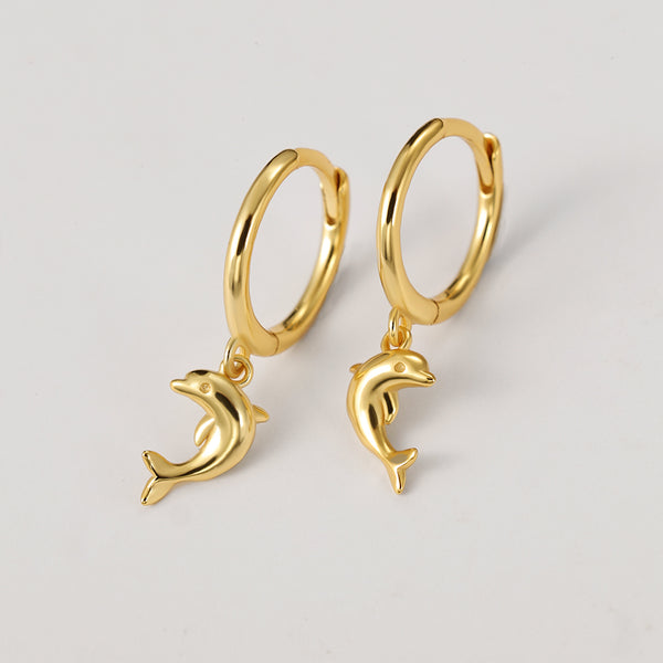 FE2240 925 Sterling Silver Jumping Dolphin Dangle Earrings