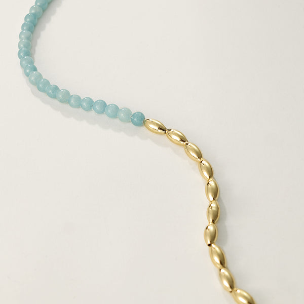 PN0092 925 Sterling Silver Aquamarine Gold Bead Necklace