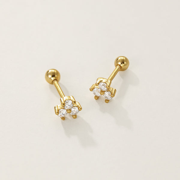 FE2336 925 Sterling Silver Cubic Zirconia Trio Ballbell Stud Earrings