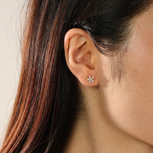 FE2302 925 Sterling Silver Cubic Zirconia Flower Ballbell Stud Earrings