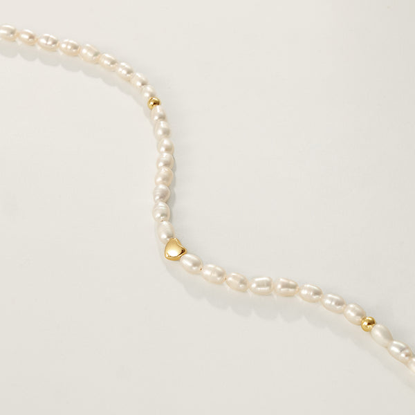 PN0089 925 Sterling Silver Gold Bead Freshwater Pearl Beaded Necklace