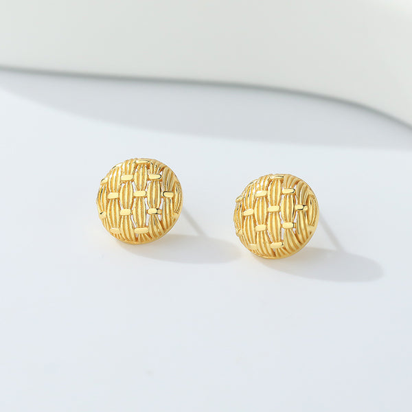 FE2568 925 Sterling Silver Dainty Hollowed Round Weave Stud Earring