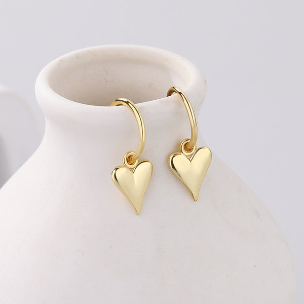 FE2567 925 Sterling Silver Love Heart Dangle Hoop Earring