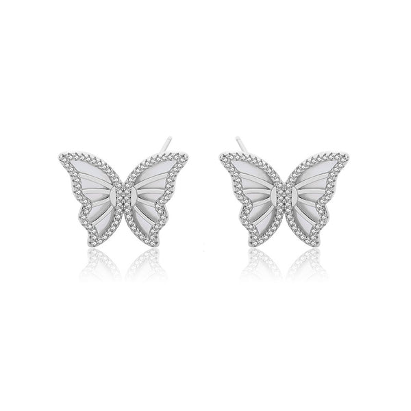 FE2688 925 Sterling Silver White Shell Butterfly Stud Earrings
