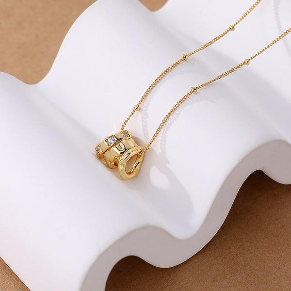 FX1125 925 Sterling Silver Zircon Irregular Triple Circle Necklace