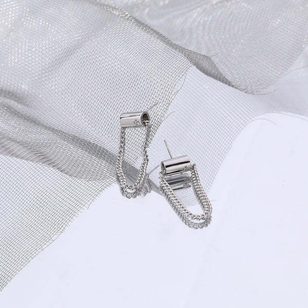 FE2571 925 Sterling Silver Tassel Cylinder Chain Stud Earring