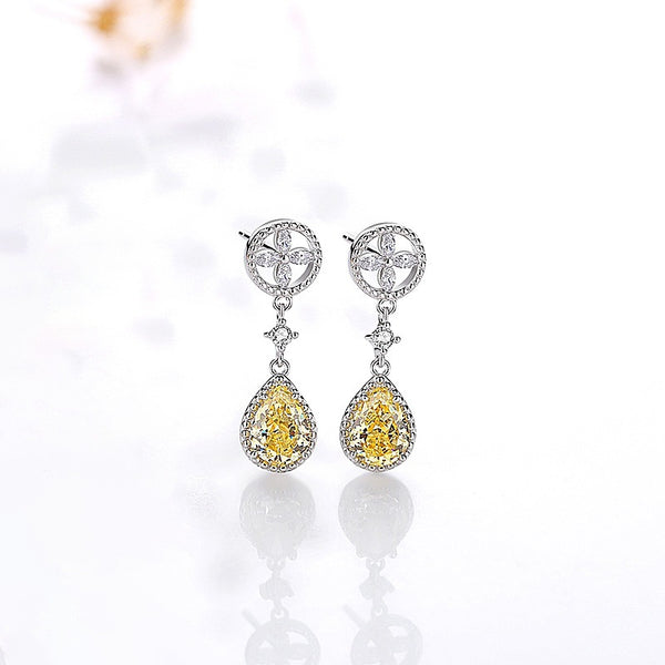 FE2987_D FE2987_E 925 Sterling Silver Teardrop Zircon Dangle Earring