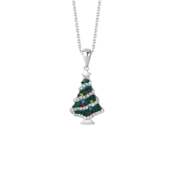 FX1013 925 Sterling Silver Pave Cubic Zirconia Christmas Tree Pendant Necklaces