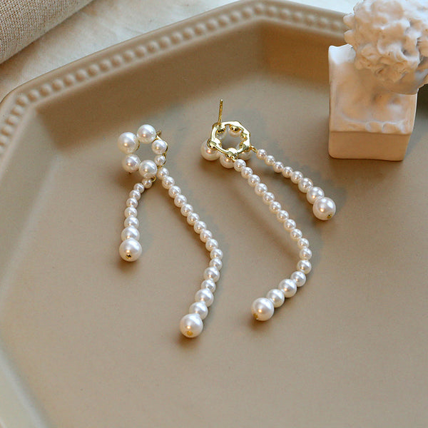 FE2593 925 Sterling Silver Tassel Pearl Dangle Stud Earring