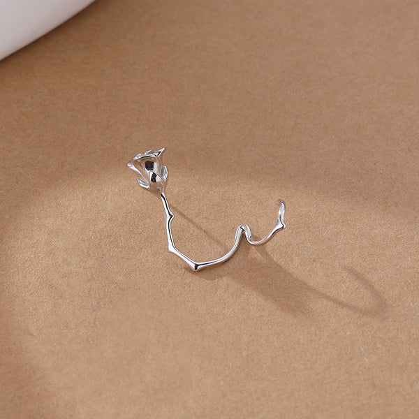 FE2588 925 Sterling Silver Retro Rose Flower Dangle Stud Earring