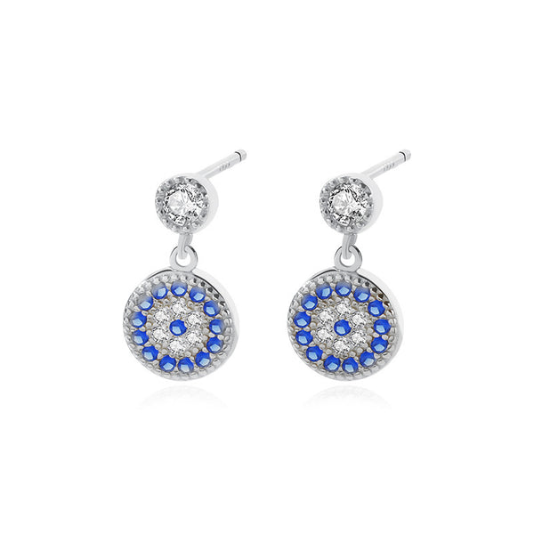 FE2468 925 Sterling Silver Cubic Zirconia Evil Eye Stud Earrings
