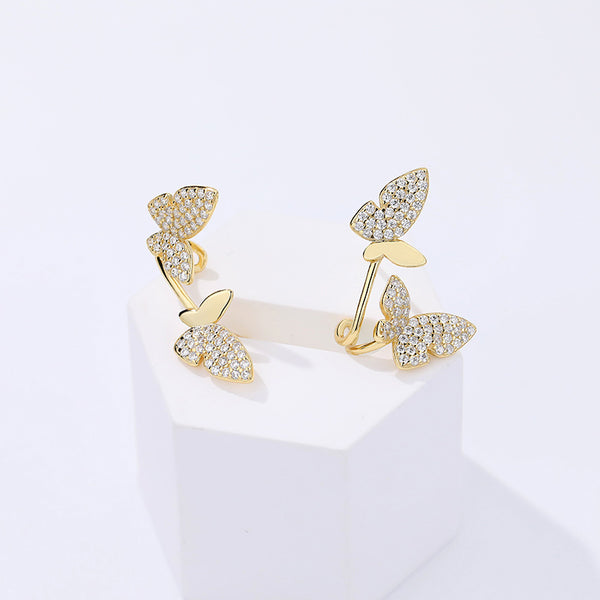 FE2707 925 Sterling Silver Cubic Zirconia Double Butterfly Stud Earrings