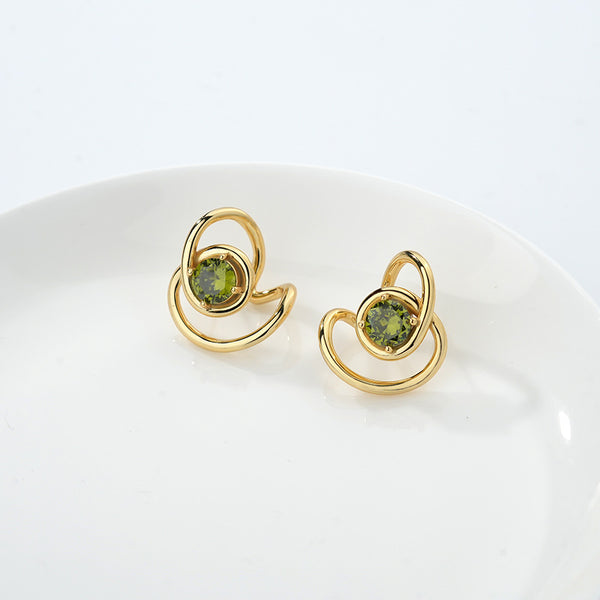 FE2615 925 Sterling Silver Irregular Lines Winding Green Zircon Stud Earring