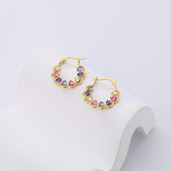 FE2503 925 Sterling Silver Dainty CZ Colorful Stone Hoop Earrings