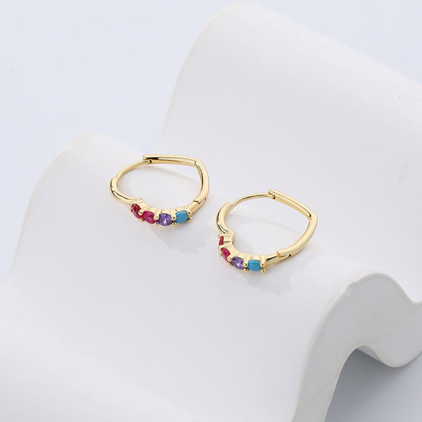 FE2511 925 Sterling Silver CZ Stone Love Heart Hoop Earring