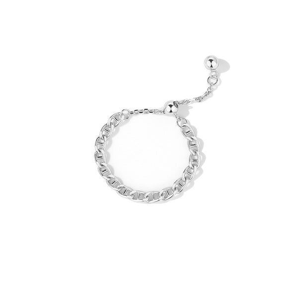 FJ1080 925 Sterling Silver Gold Bead Adjustable Chain Ring