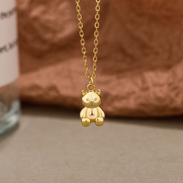 FX1141 925 Sterling Silver Dainty Bear Pendant Necklace