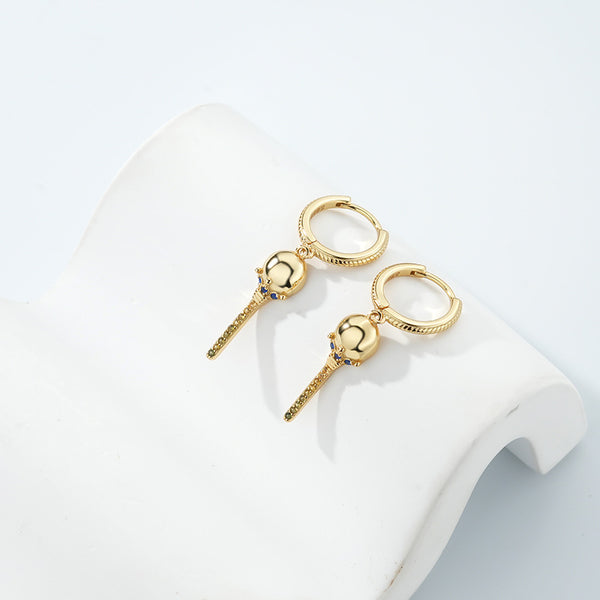 FE2520 925 Sterling Silver Ancient Egypt Pharaonic Scepter Dangle Hoop Earring