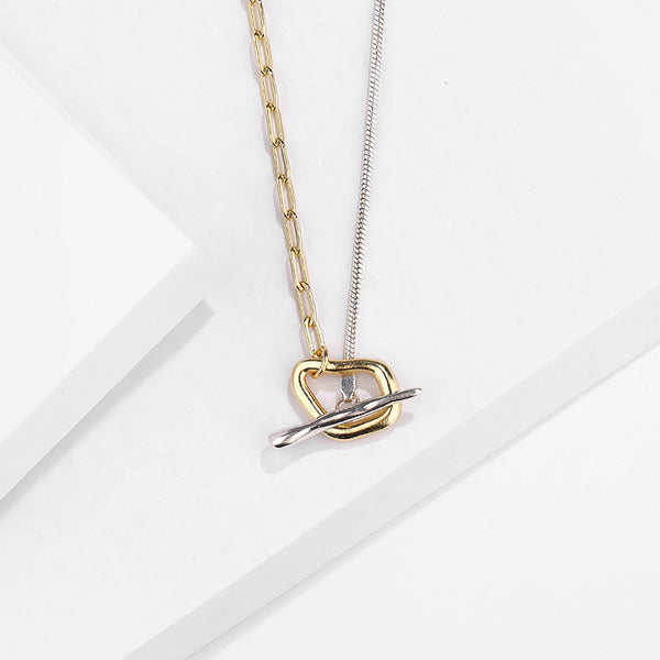 FX1149 925 Sterling Silver Double Color Toggle Chain Necklace