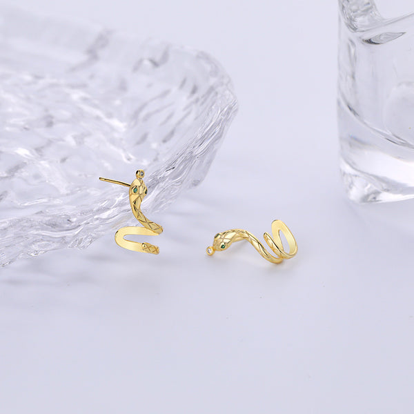 FE2665 925 Sterling Silver Vintage Spiral Snake Stud Earrings