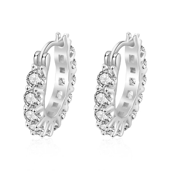 FE3016 925 Sterling Silver CZ Bezel Hoop Earring