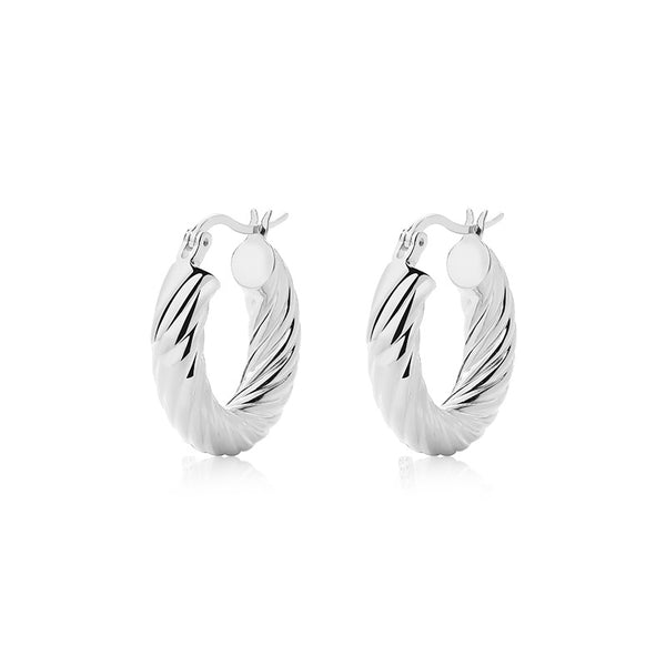FE2563 925 Sterling Silver Dainty Retro Screw Thread Hoop Earring
