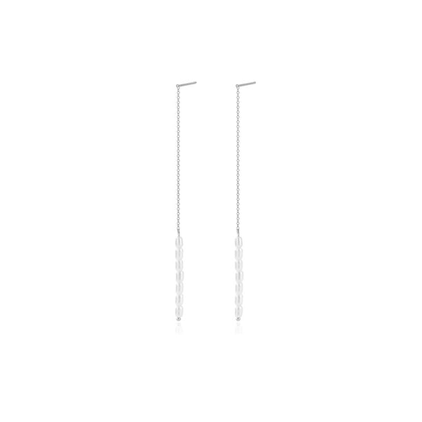 FE2675 925 Sterling Silver Long Tassel Shell Pearl Stud Earrings