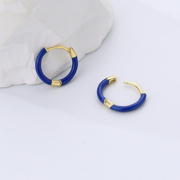 FE2488 925 Sterling Silver Dainty Enamel Hoop Earrings