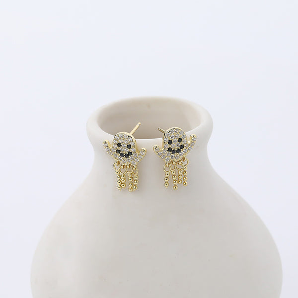 FE2611 925 Sterling Silver Halloween Zircon Ghost Tassel Dangle Stud Earring