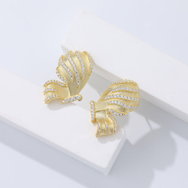 FE2671 925 Sterling Silver Frosted Butterfly Zircon Stud Earrings