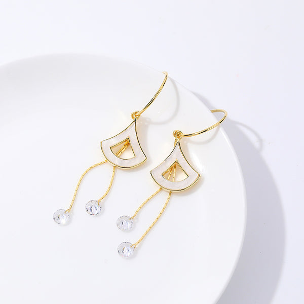 FE2605 925 Sterling Silver Scalloped White Shell Tassel Zircon Dangle Stud Earring