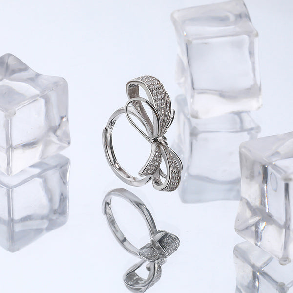 FJ0970 925 Sterling Silver Pave Bow-knot Ring